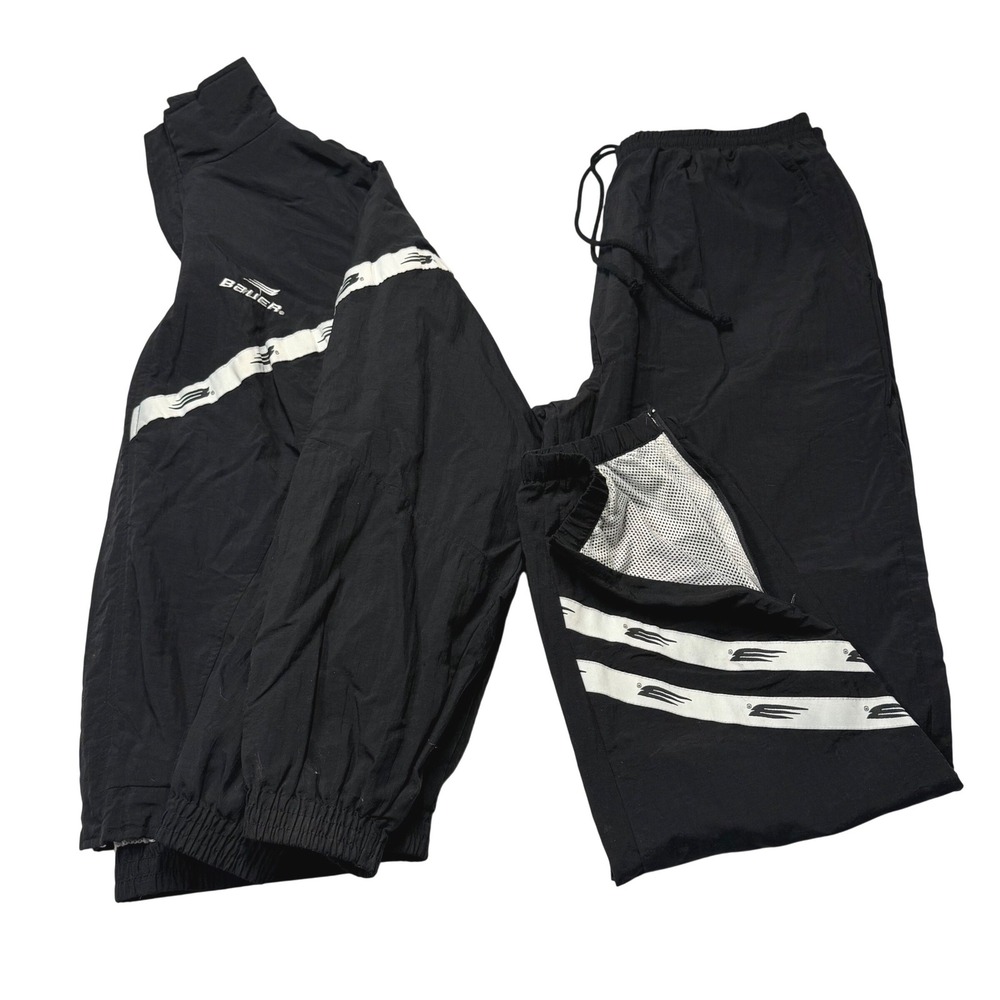Vintage Bauer Track Suit Mens XL Black White Ice Line Windbreaker Set Retro
